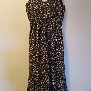 SHEIN Black Maxi Dress with White and Yellow Daisy Print ~ Free Shipping! ☆